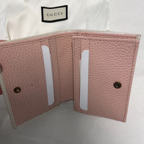 Gucci GG Marmont Bow Bifold Wallet off-white textured leather Gold Accents New - Picture 4 of 11